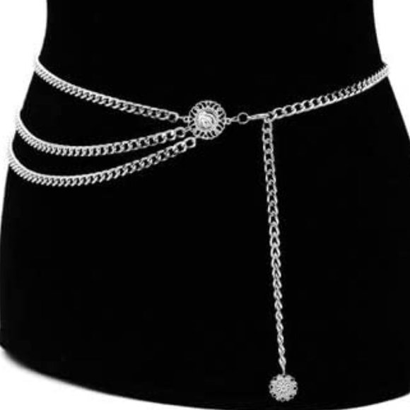 Jewelry - Silver Trendy Waist Chain Link Belt w/Medallions